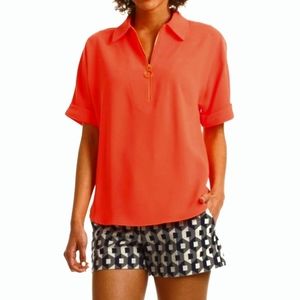 TRINA TURK Tangerine / Orange Blouse Gold Zipper Trim Size Large 🔶️ LIke New